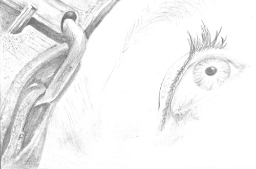 eye, pencil drawing.